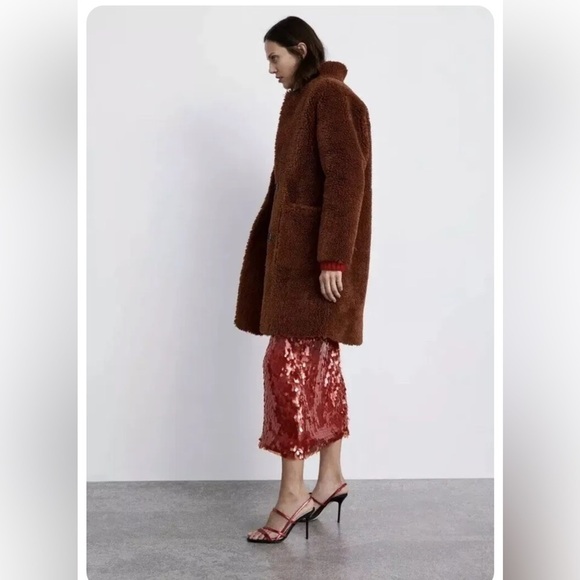 ZARA BRANDY DOUBLE-SIDED FAUX FUR COAT LUSH Teddy Oversized high collar JACKET M - Picture 2 of 11